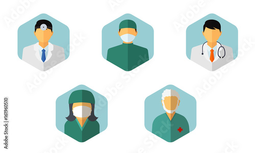 Medical staff - set of icons with doctors, surgeons, nurses and other medical practitioners.