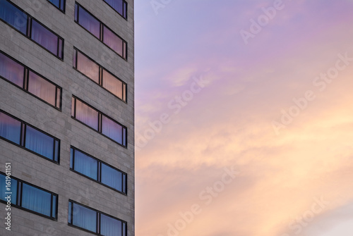 Modern Building reflecting beautiful sunset