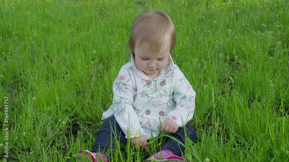 Joyful little girl on nature summer day. 4K Joyful little girl on nature summer day. 4K