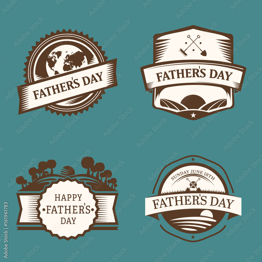 Greeting card with fathers day message and various icons against blue background