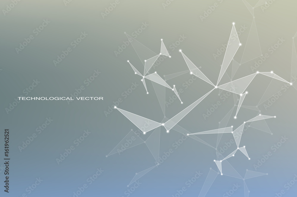 Structure of molecular particles and atom, polygonal abstract background, technology and science concept, vector illustration.