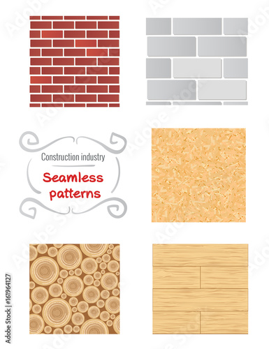 Seamless patterns of building materials. Walls textures. Construction industry
