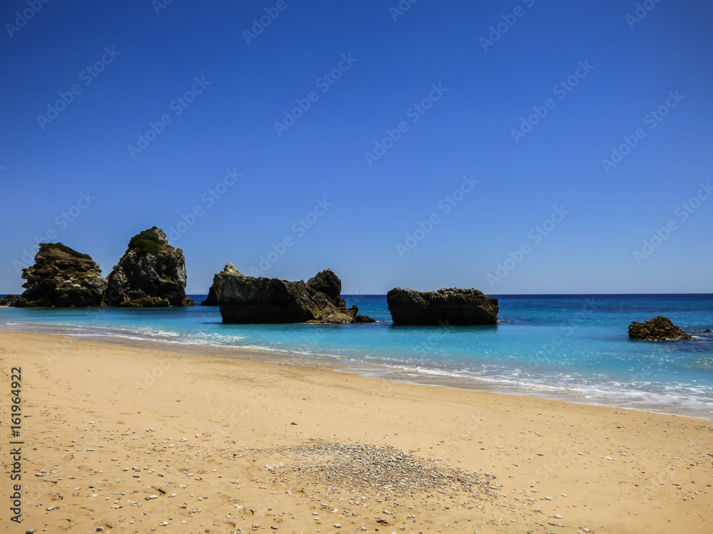 Rock formations at the beautiful and remote beach 