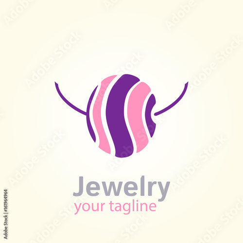 Vector logo template for jewelry shop or store. Illustration of bead on string. EPS10. Design element for jewel. Simple and modern logotype.