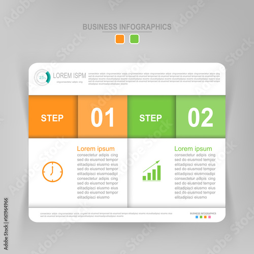 Infographic template of two steps on squares, tag banner, work sheet, flat design of business icon, vector