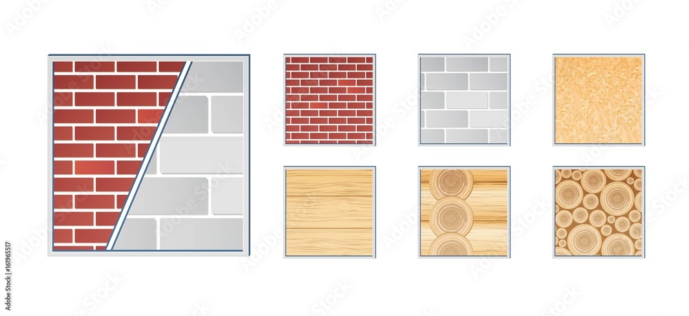 Obraz premium A vector illustration of various wall elements for building and construction. Grouped and layered for easy editing. Close view.