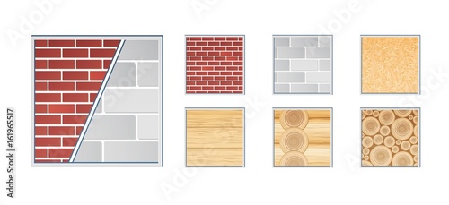 A vector illustration of various wall elements for building and construction. Grouped and layered for easy editing. Close view.