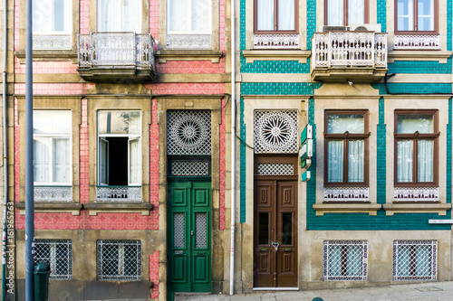 Fotografie wooden door in old town Porto, Portugal, Europe