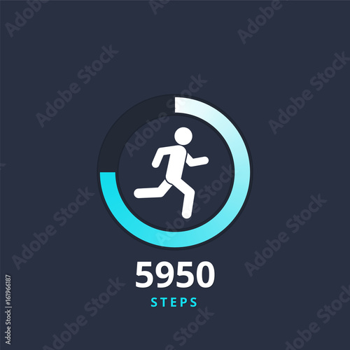 Fitness tracking app cocept logo vector illustration. Run tracker icon, running or walk steps counter sport tech.