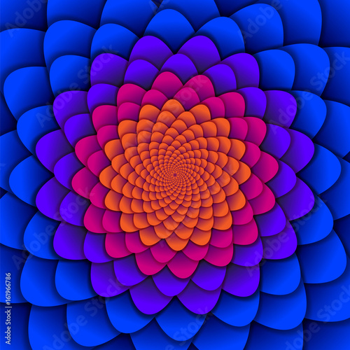Abstract background. Spiral flower pattern in red and blue. Abstract Lotus Flower. Esoteric Mandala Symbol.