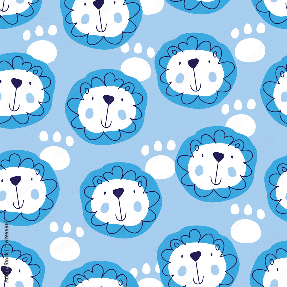 Fototapeta premium seamless blue lion cartoon pattern vector illustration