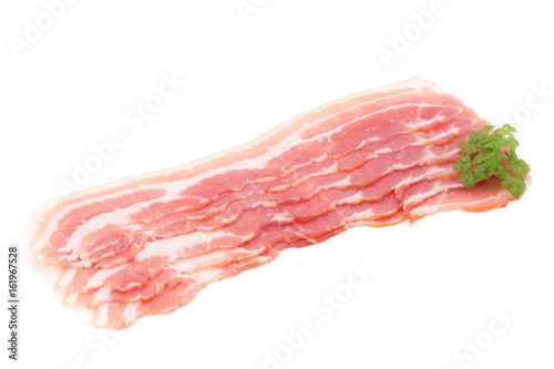 Bacon isolated on white background. Delikatese food. photo