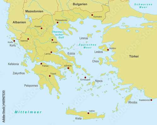 Griechenland Karte - Orange  detailliert 