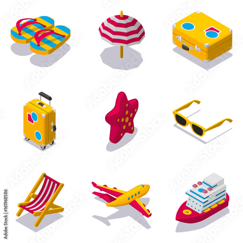 Set of isometric vacation icons