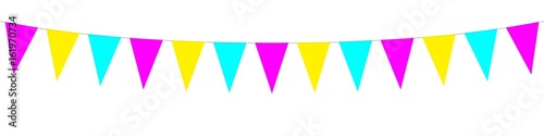 Banner. Garlands, pennants, yellow, magenta, cyan