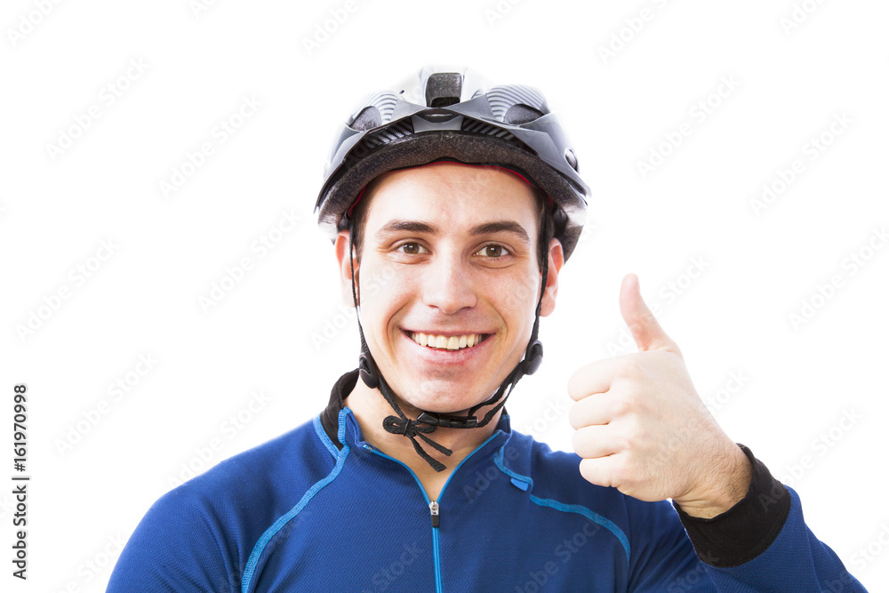 portrait of happy biker helmet
