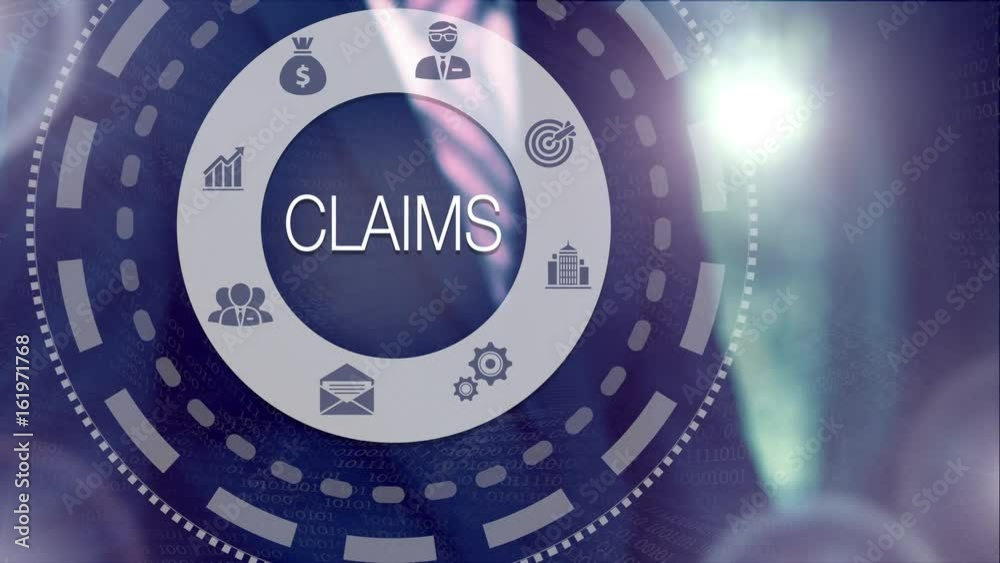 A businessman selecting a Claims Business concept on a futuristic computer display. A businessman selecting a Claims Business concept on a futuristic computer display.