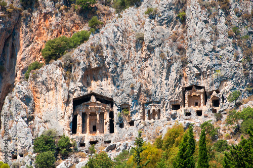 Famous Lycian Tombs of ancient Caunos city, Dalyan, Turkey