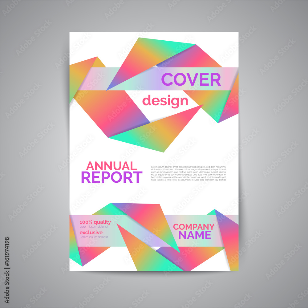 Fototapeta premium Annual report template. Modern flyer with geometric shapes in low poly style. Abstract business brochure.