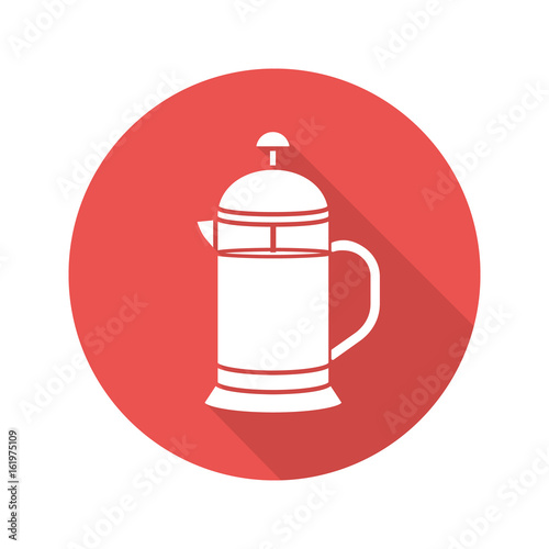 French press flat design long shadow glyph icon