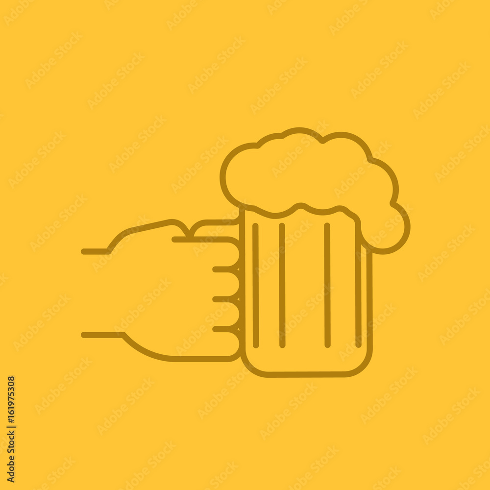 Hand holding beer glass color linear icon Hand holding beer glass color linear icon