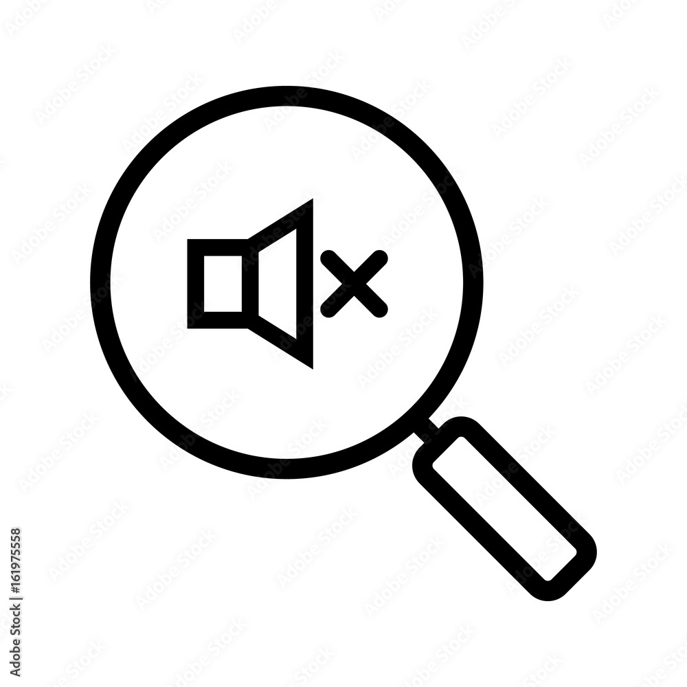Magnifying glass with loudspeaker linear icon Magnifying glass with loudspeaker linear icon