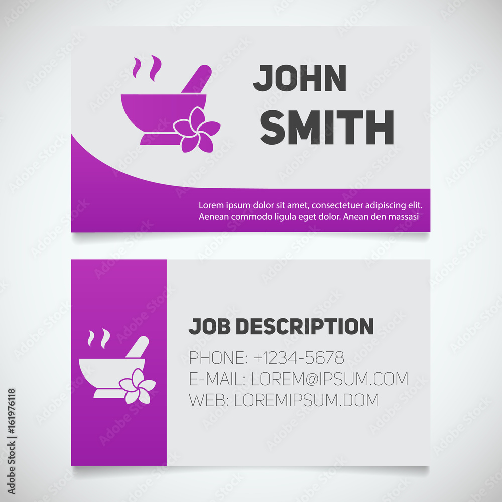 Business card print template with mortar and pestle logo