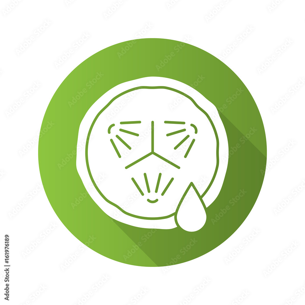 Cucumber slice with juice. Flat design long shadow glyph icon Cucumber slice with juice. Flat design long shadow glyph icon