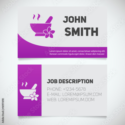 Business card print template with mortar and pestle logo