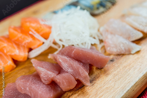 Japanese food fresh raw fish mixed sashimi