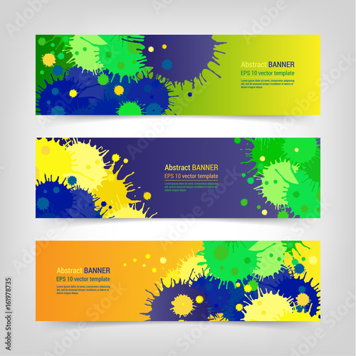 Bright colorful banner design temlpate set made of blots. Abstract background collection with spots of paint and splashes. EPS 10 vector website header concept illustration. 3 ?lipping masks.  photo