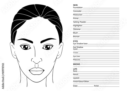 Arabian female face chart blank for professional make-up artists. Beautiful middle eastern or latin american woman face. EPS 10 vector illustration isolated on white.