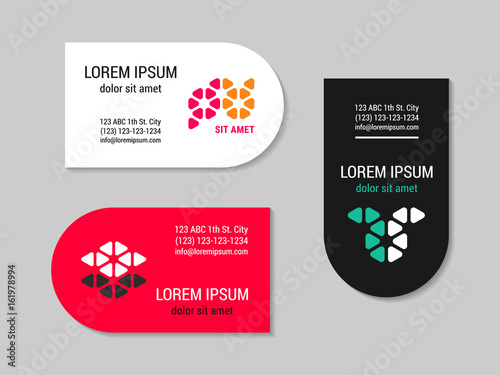 Minimalism style  corporate business card set with geometric logo. Round side design template. EPS 10 vector.