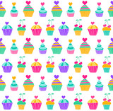 Colored cake, doodle seamless pattern. Background of  hand-drawn sweets. Use for decorative gift packing, textile and paper printing. EPS 10 vector illustration.