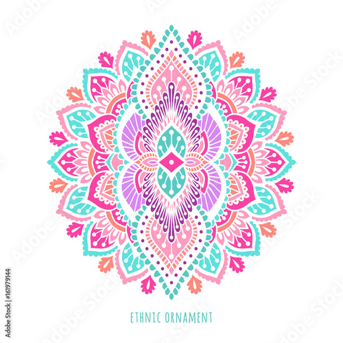 Indian colorful ornamentation design. Asian traditional mehandi style decor. EPS 10 vector illustration isolated on the white background.