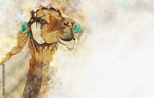 Watercolor Style Illustrated Camel On Light Background