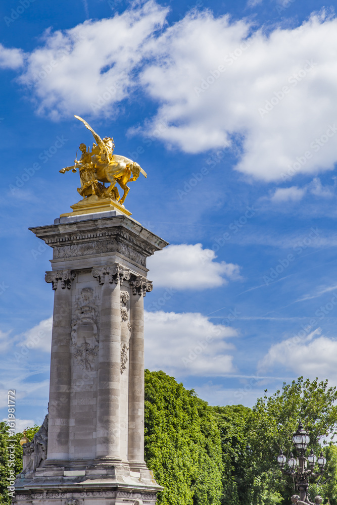 Statue La Renommee des Arts at Pont Alexandre III in Paris
