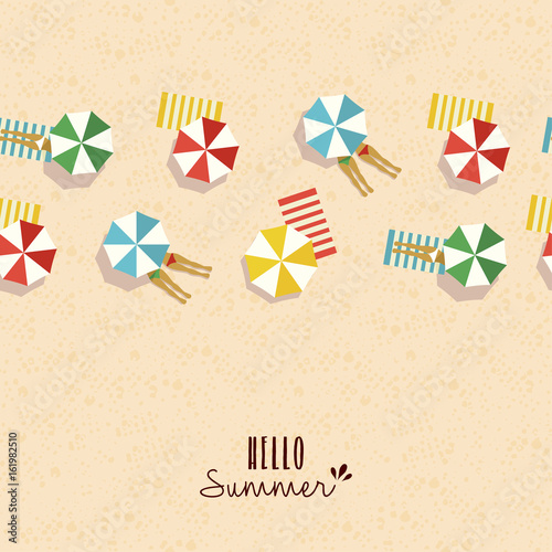 Hello summer card pattern of girls on beach