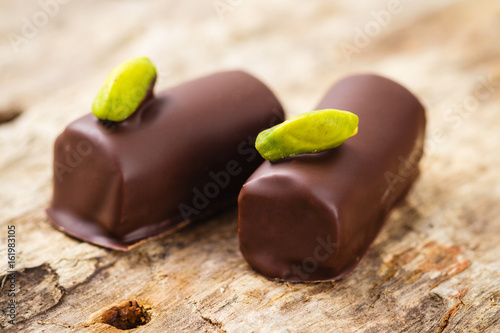 Handmade luxury chocolates with pistachio