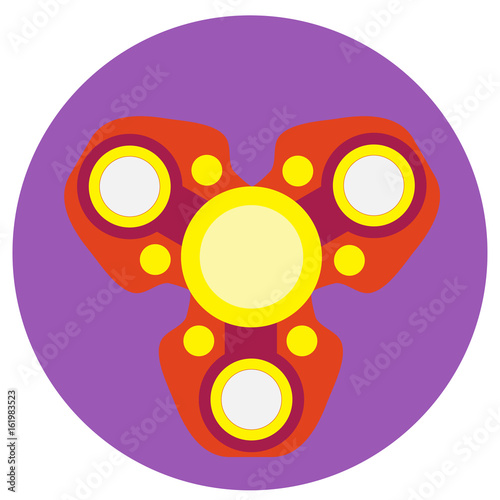 Red spinner with yellow circles a flat style. Vector image on a round purple background. Element of design, interface