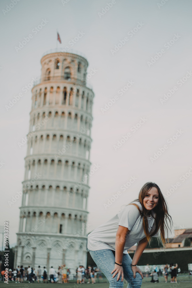 Tourist woman in Pisa