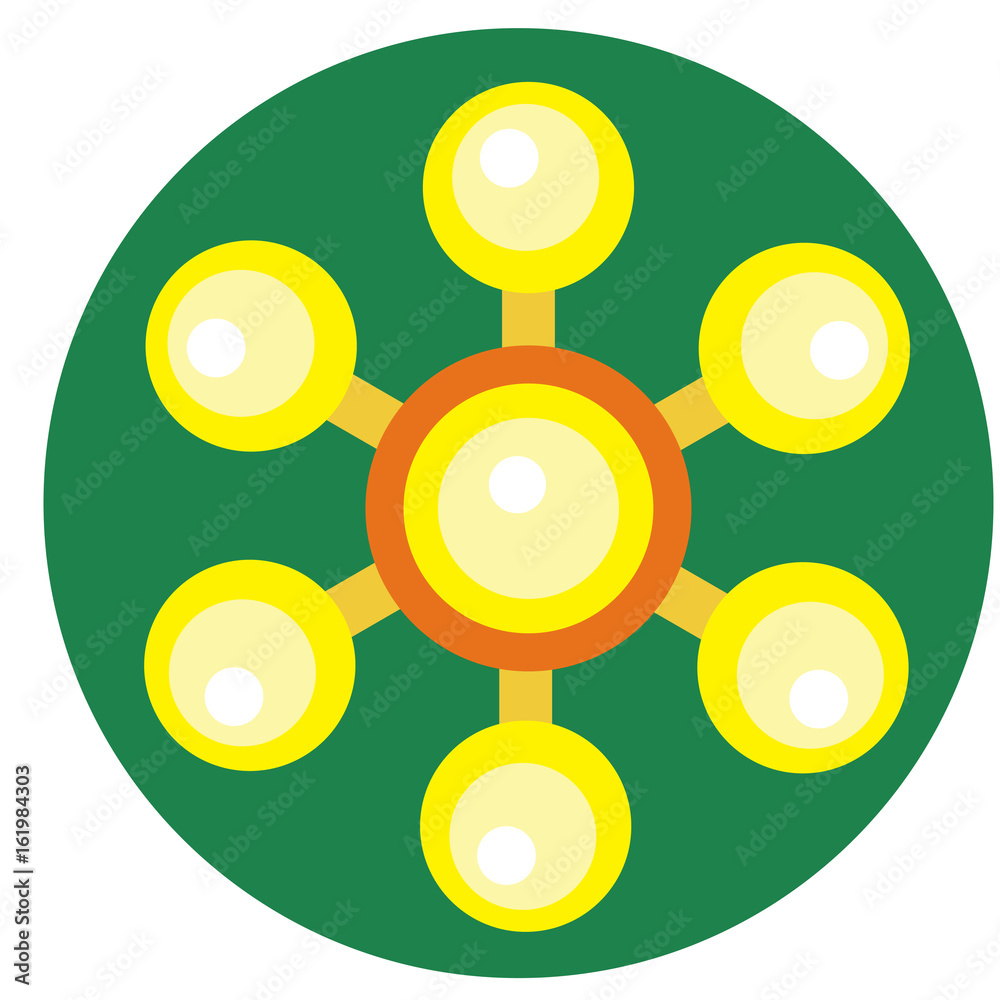Yellow spinner with balls on blades a flat style. Vector image on a round dark greenbackground. Element of design, interface Yellow spinner with balls on blades a flat style. Vector image on a round dark greenbackground. Element of design, interface