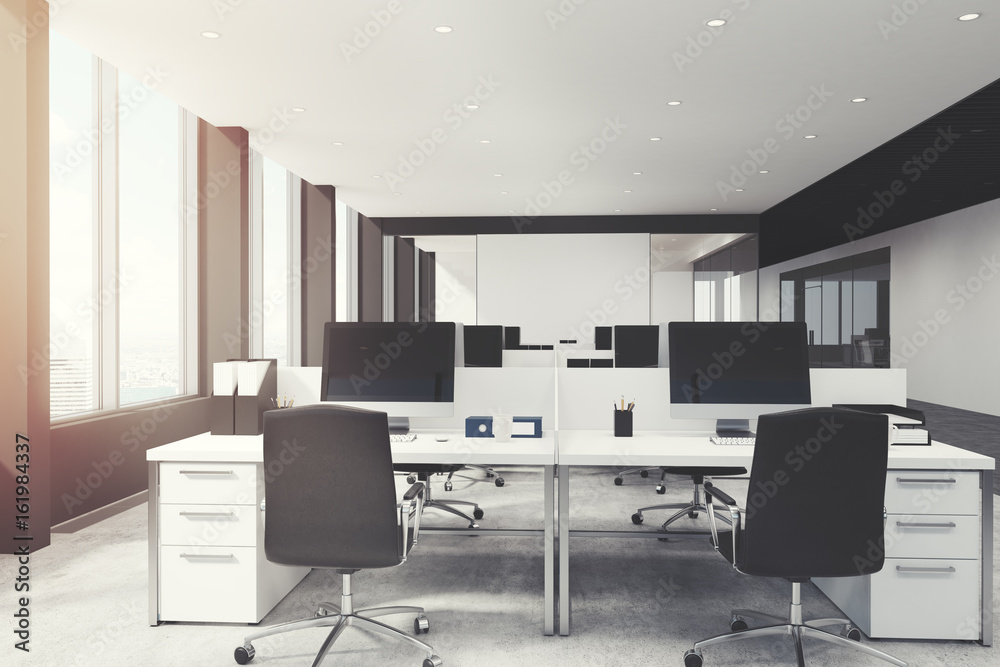 Fototapeta premium White and black open space office toned