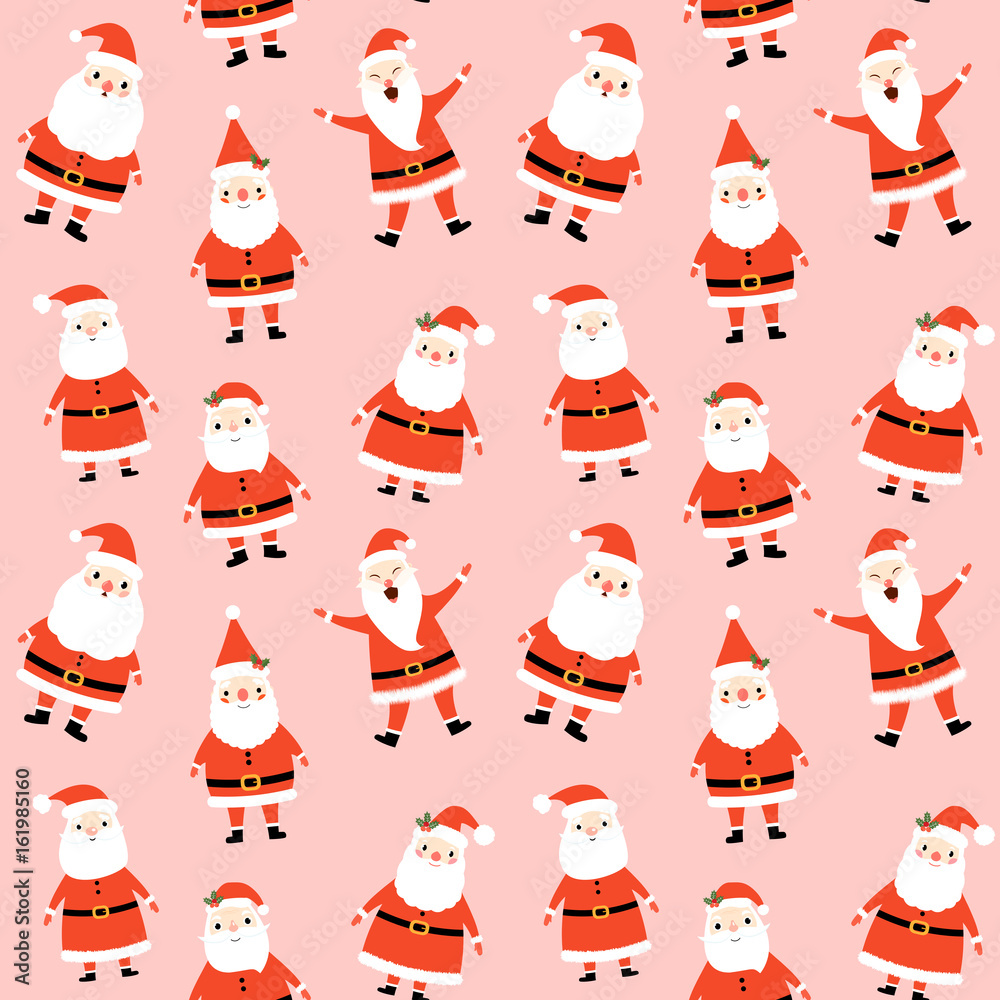 Cute seamless pattern with Santa Claus on pink background for Merry  Christmas and Happy New Year decor Stock Vector | Adobe Stock