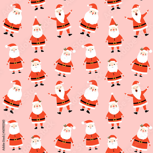 Cute seamless pattern with Santa Claus on pink background for Merry Christmas and Happy New Year decor