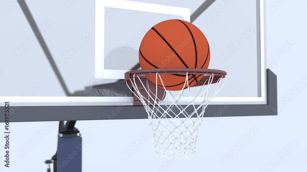3d Basketball ball and basket