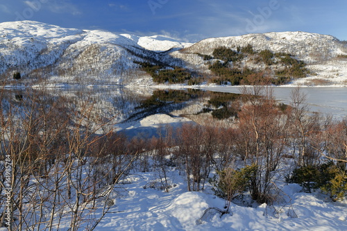 Partially frozen Innerfjorden-inner part of Kanstadfjorden. South Hinnoya island-Lofoten-Norway. 0013