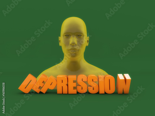 3d head and depression text