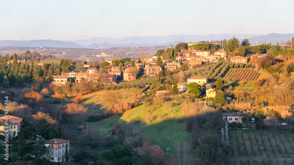 country houses and gardens in Siena city on hills