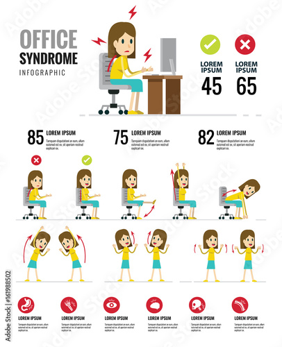 Office syndrome Infographics. Healthcare and medical. flat character design. vector illustration